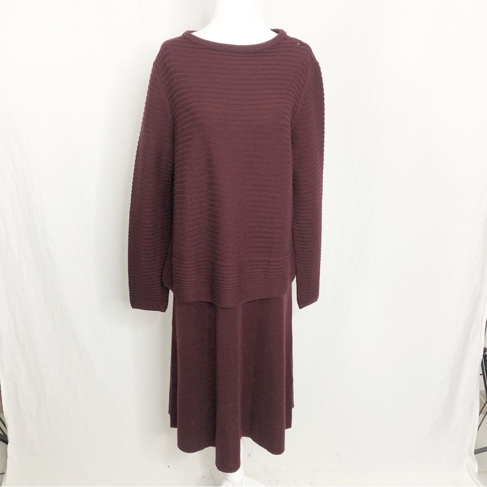 NEW Lafayette 148 Wool Sweater Midi Layered Dress, Size Large, Maroon